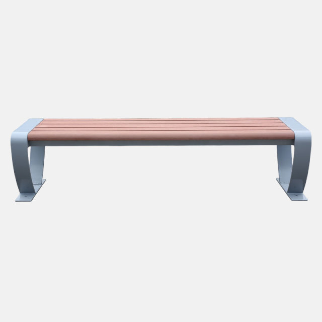 Backless Park Bench Steel Frame Plastic Wood Seat Durable