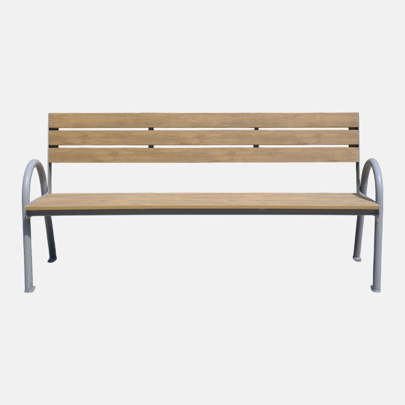 Powder-Coated Steel Garden Bench with Backrest - Durable Plastic Wood