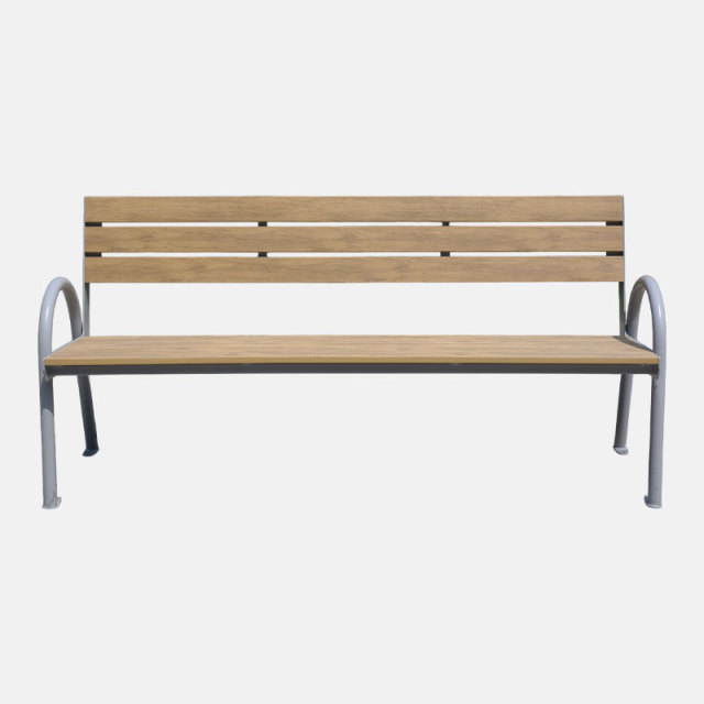 Powder-Coated Steel Garden Bench with Backrest - Durable Plastic Wood
