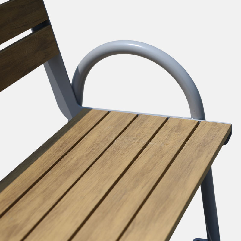 Powder-Coated Steel Garden Bench with Backrest - Durable Plastic Wood