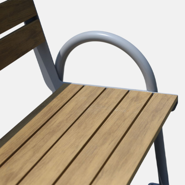 Powder-Coated Steel Garden Bench with Backrest - Durable Plastic Wood