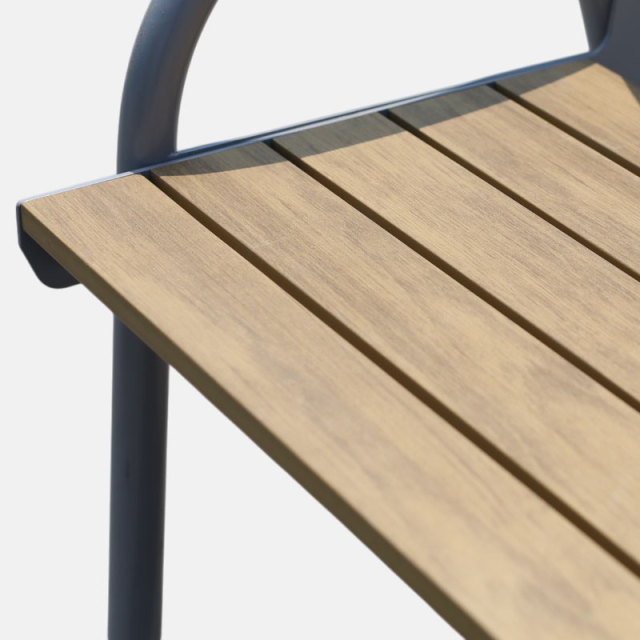 Powder-Coated Steel Garden Bench with Backrest - Durable Plastic Wood