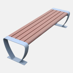 Backless Park Bench Steel Frame Plastic Wood Seat Durable