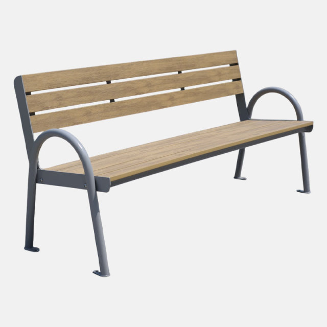 Powder-Coated Steel Garden Bench with Backrest - Durable Plastic Wood