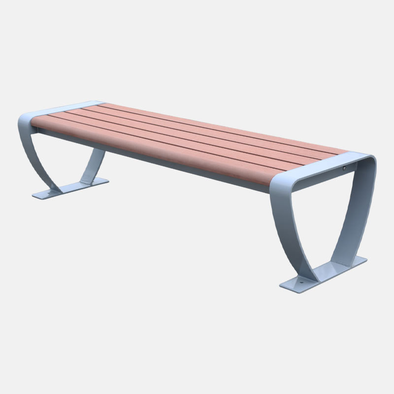 Backless Park Bench Steel Frame Plastic Wood Seat Durable