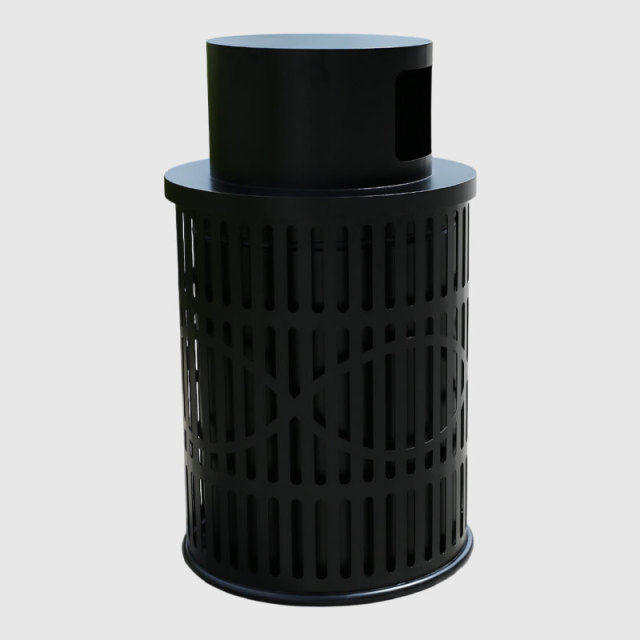 Round Outdoor Trash Can - Die-Stamped Lid, 36 Gallon Capacity