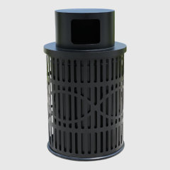 Round Outdoor Trash Can - Die-Stamped Lid, 36 Gallon Capacity
