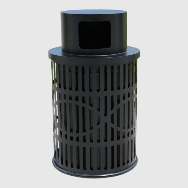 Round Outdoor Trash Can - Die-Stamped Lid, 36 Gallon Capacity