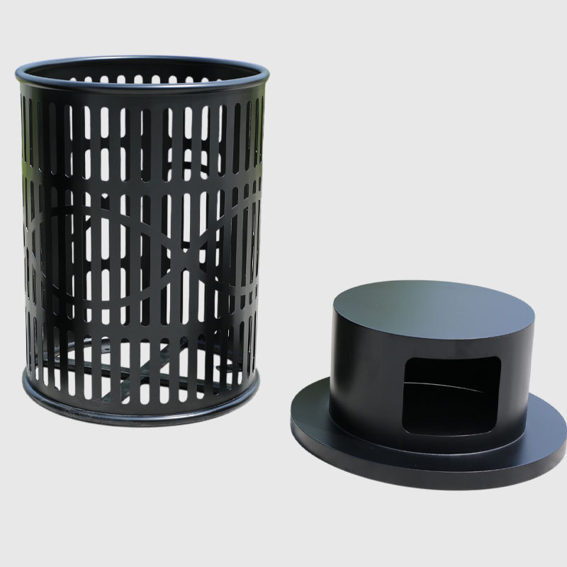 Round Outdoor Trash Can - Die-Stamped Lid, 36 Gallon Capacity