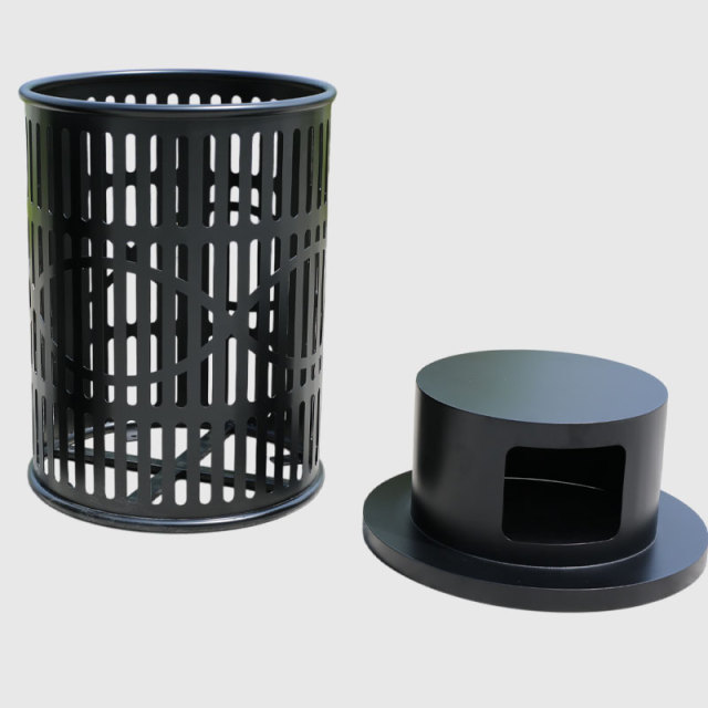 Round Outdoor Trash Can - Die-Stamped Lid, 36 Gallon Capacity