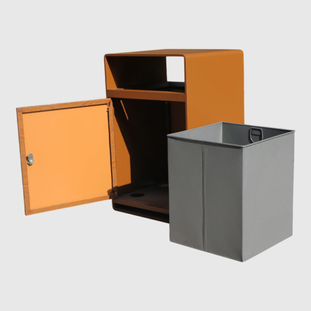 Wood Grain Trash Can - Indoor Outdoor Stainless Steel