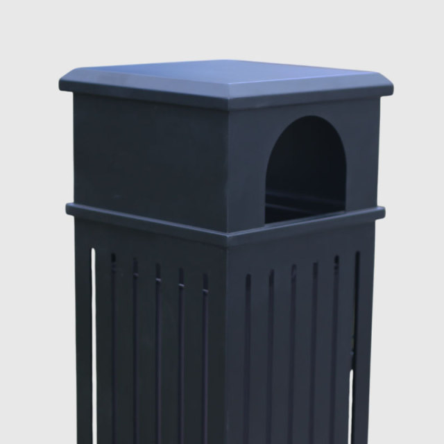 Black Commercial Galvanized Steel Trash Can - Lock Lid with Ashtray