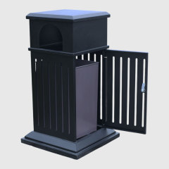 Black Commercial Galvanized Steel Trash Can - Lock Lid with Ashtray