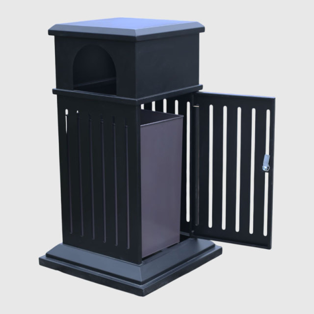 Black Commercial Galvanized Steel Trash Can - Lock Lid with Ashtray