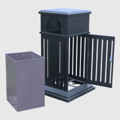 Black Commercial Galvanized Steel Trash Can - Lock Lid with Ashtray