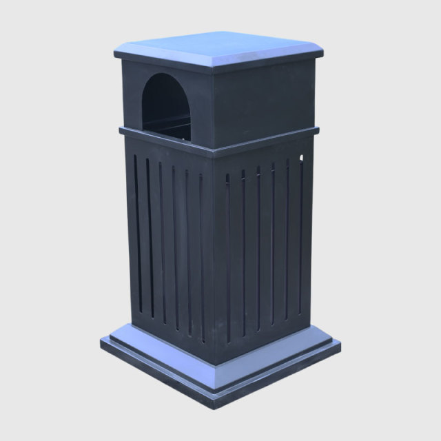 Black Commercial Galvanized Steel Trash Can - Lock Lid with Ashtray