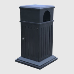 Black Commercial Galvanized Steel Trash Can - Lock Lid with Ashtray