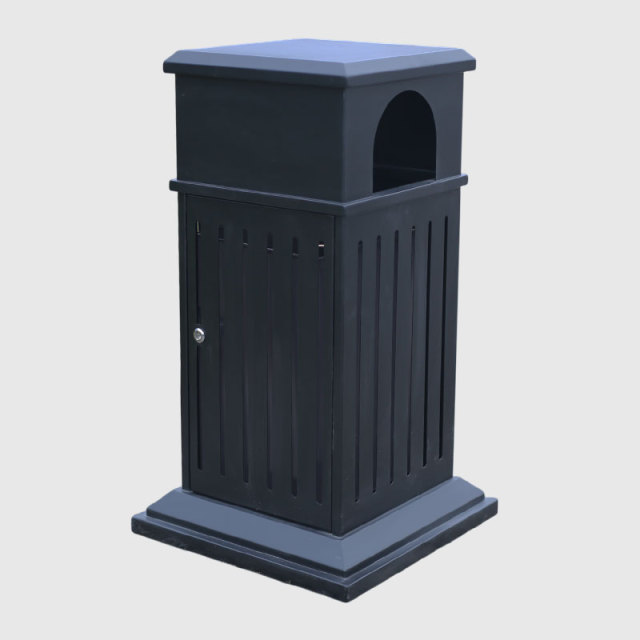 Black Commercial Galvanized Steel Trash Can - Lock Lid with Ashtray