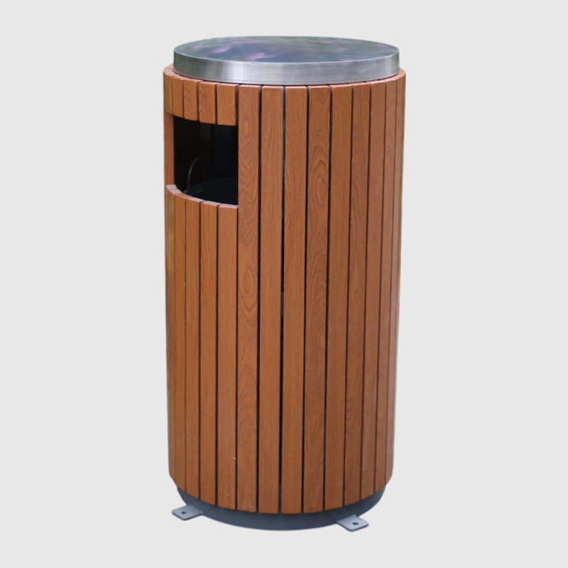 Plastic Wood Outdoor Metal Garbage Bin- Stainless Steel Lid