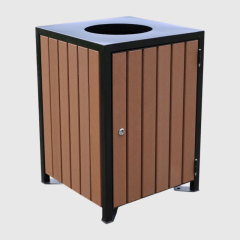 Wood and Steel Outdoor Trash Can - Elegant Open-Top Public Bin