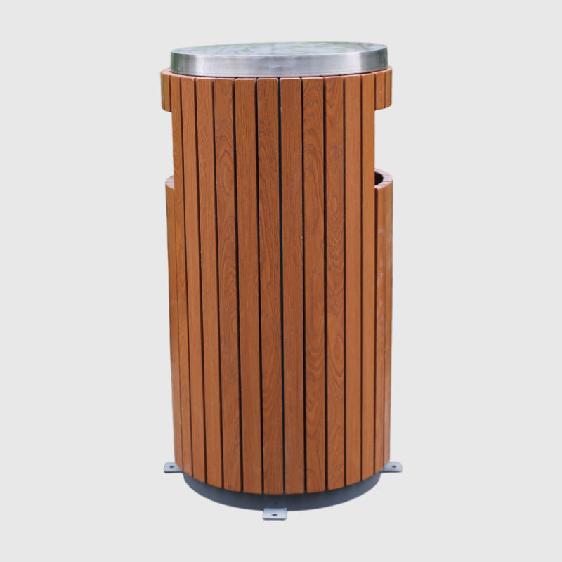 Plastic Wood Outdoor Metal Garbage Bin- Stainless Steel Lid