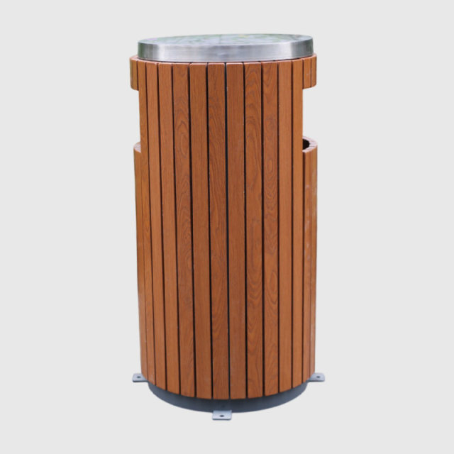 Plastic Wood Outdoor Metal Garbage Bin- Stainless Steel Lid