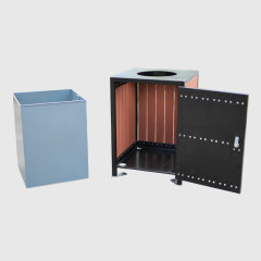 Wood and Steel Outdoor Trash Can - Elegant Open-Top Public Bin