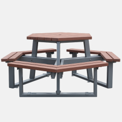 Hexagonal Outdoor Picnic Table with Recycled Plastic Slats Arlau