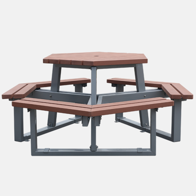 Hexagonal Outdoor Picnic Table with Recycled Plastic Slats Arlau