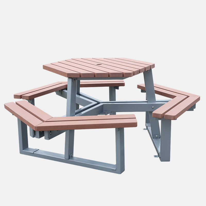 Hexagonal Outdoor Picnic Table with Recycled Plastic Slats Arlau
