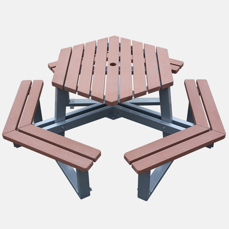 Hexagonal Outdoor Picnic Table with Recycled Plastic Slats Arlau
