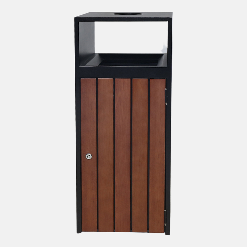Custom Steel Wood Trash Can - Vandal Proof Commercial Bin - yalau