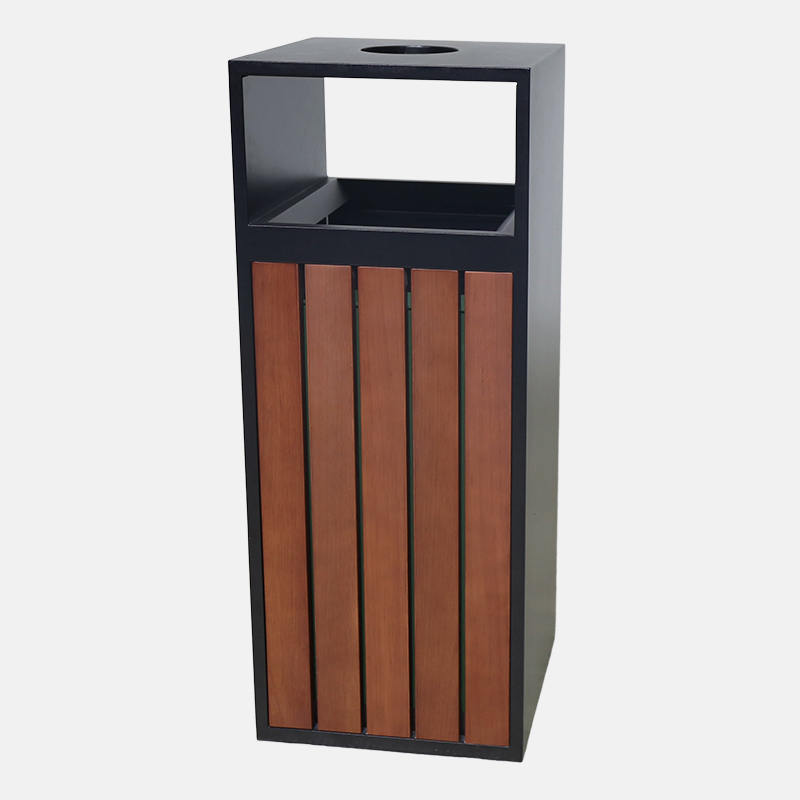 Custom Steel Wood Trash Can - Vandal Proof Commercial Bin - yalau