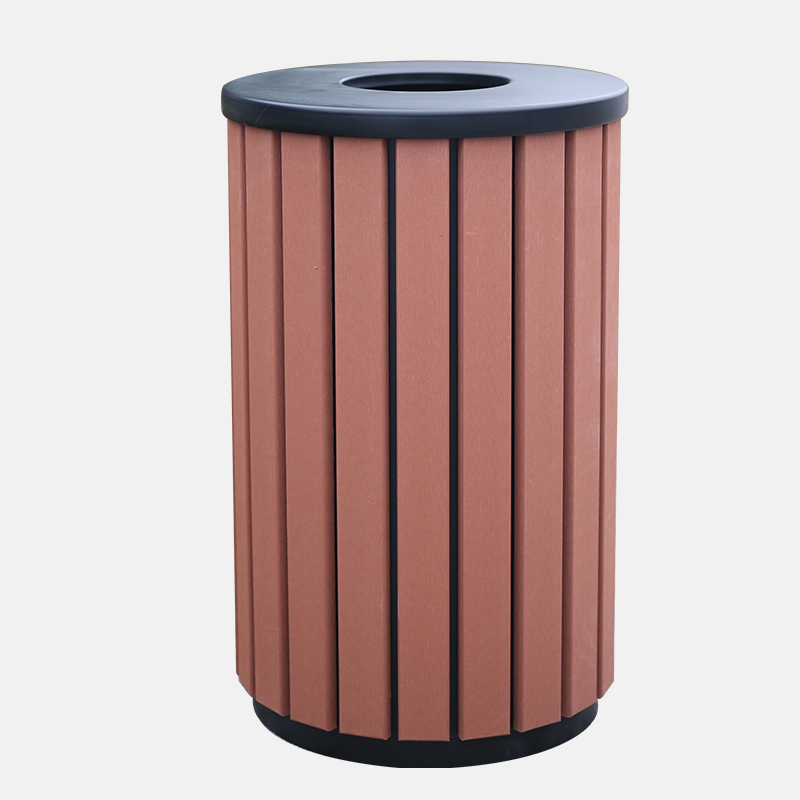 Plastic Wood Trash Can - Durable Outdoor Waste Bin for Parks