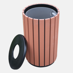 Plastic Wood Trash Can - Durable Outdoor Waste Bin for Parks