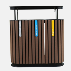 3-Way Outdoor Trash Can - Plastic Wood Recycling Bin for Parks