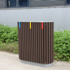 3-Way Outdoor Trash Can - Plastic Wood Recycling Bin for Parks