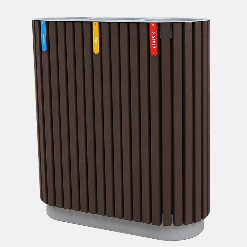 3-Way Outdoor Trash Can - Plastic Wood Recycling Bin for Parks