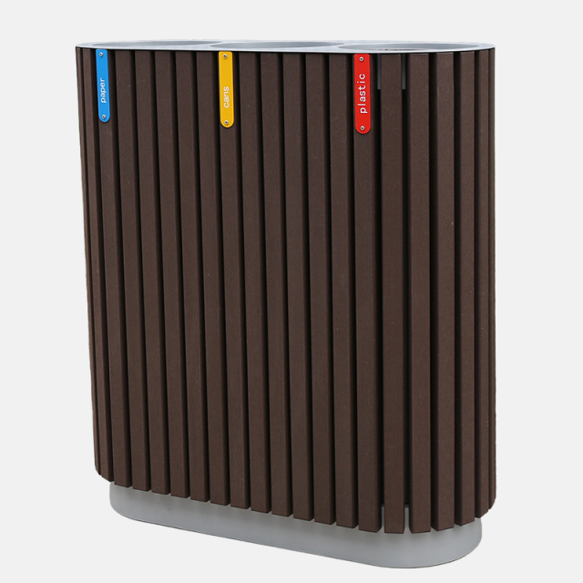 3-Way Outdoor Trash Can - Plastic Wood Recycling Bin for Parks