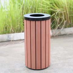 Plastic Wood Trash Can - Durable Outdoor Waste Bin for Parks