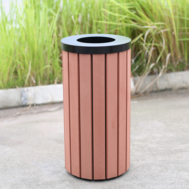 Plastic Wood Trash Can - Durable Outdoor Waste Bin for Parks