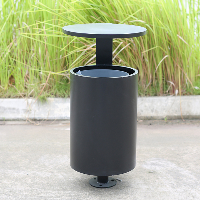 Powder-Coated Circular Metal Trash Can-Galvanized Steel Waste Bin