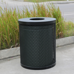 Diamond Mesh Trash Can - 32-Gallon Steel , Anti-Vandal