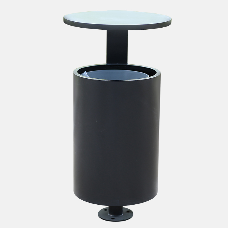 Powder-Coated Circular Metal Trash Can-Galvanized Steel Waste Bin
