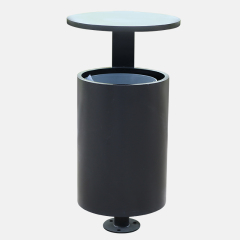 Powder-Coated Circular Metal Trash Can-Galvanized Steel Waste Bin