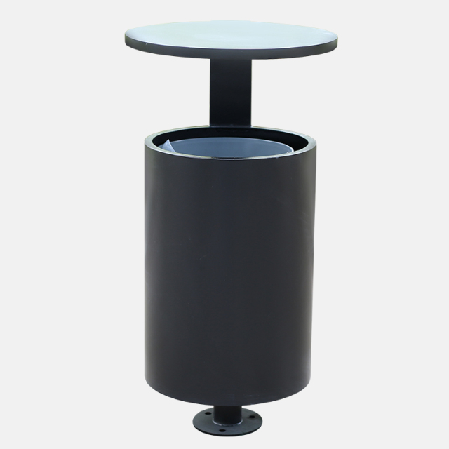 Powder-Coated Circular Metal Trash Can-Galvanized Steel Waste Bin