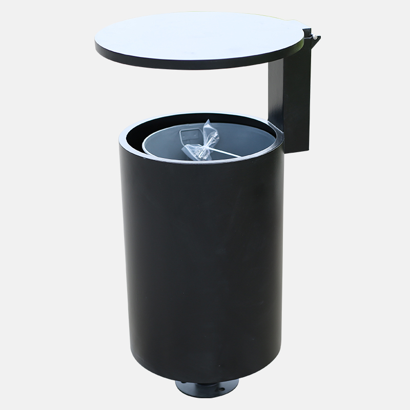 Powder-Coated Circular Metal Trash Can-Galvanized Steel Waste Bin