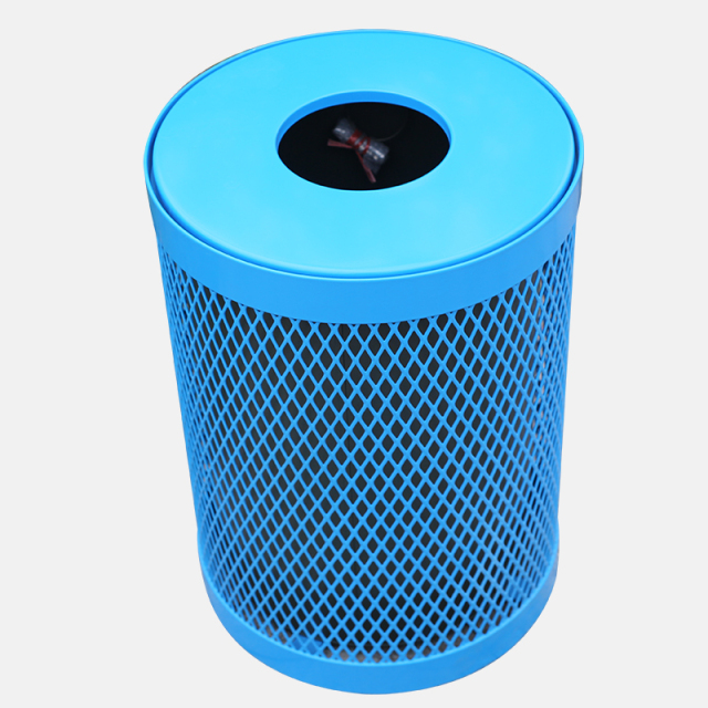 32-Gallon Outdoor Trash Can - Heavy-Duty Steel Public Waste Bin