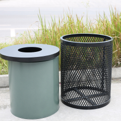 Diamond Mesh Trash Can - 32-Gallon Steel , Anti-Vandal