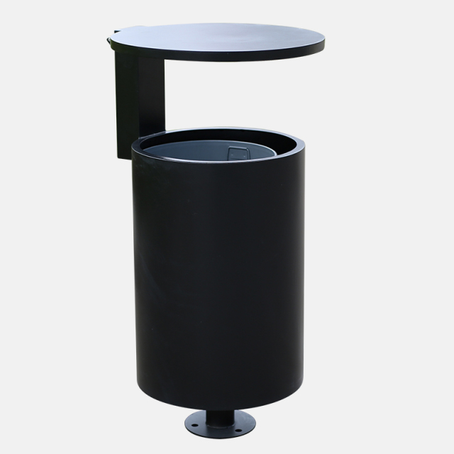 Powder-Coated Circular Metal Trash Can-Galvanized Steel Waste Bin